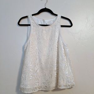 White Velvet Sleeveless Blouse w Metallic Detail